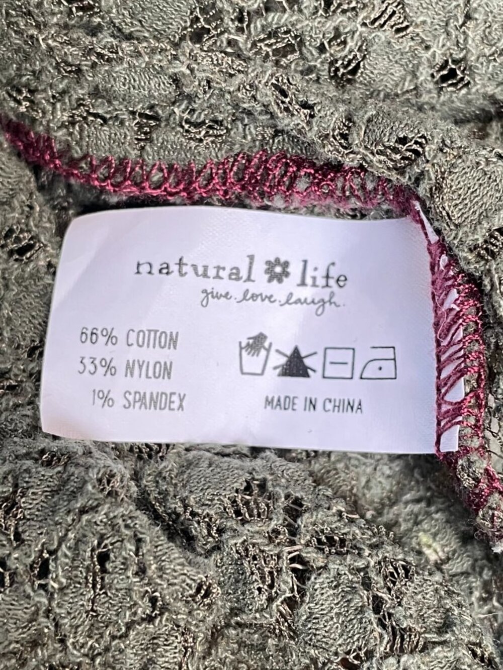 Natural Life Olive Floral Lace Boho Top Contrast Trim Medium Cottagecore - Picture 9 of 10